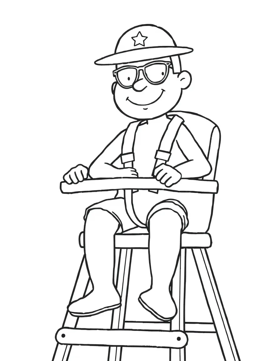 A lifeguard sitting in a high chair.