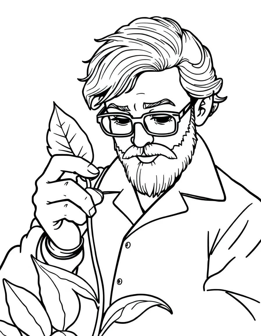 A botanist examining a leaf.