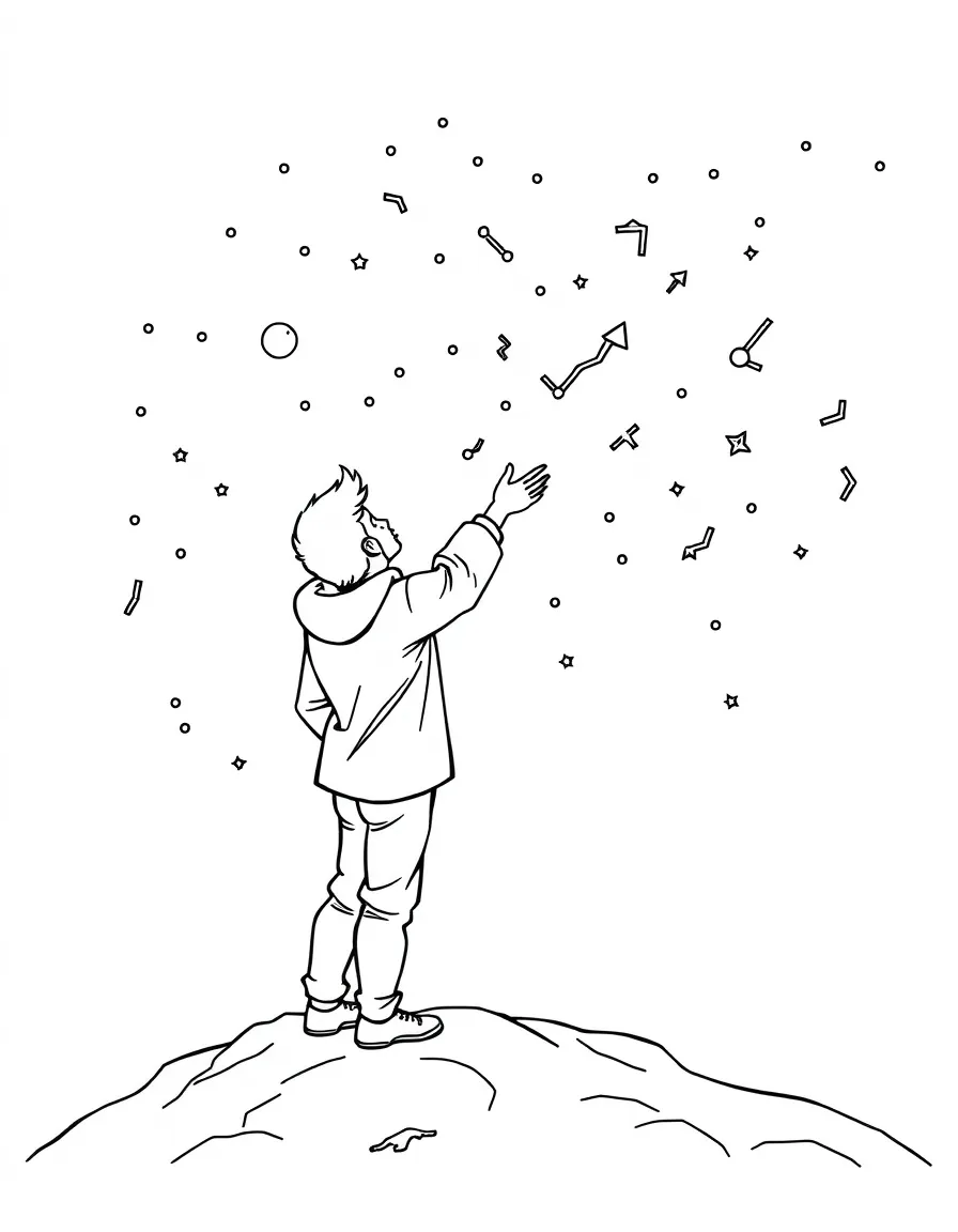 A astronomer pointing to constellations.