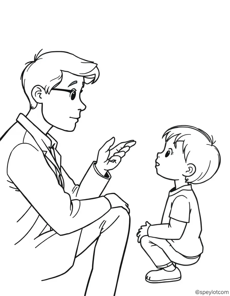A psychologist talking to a child.