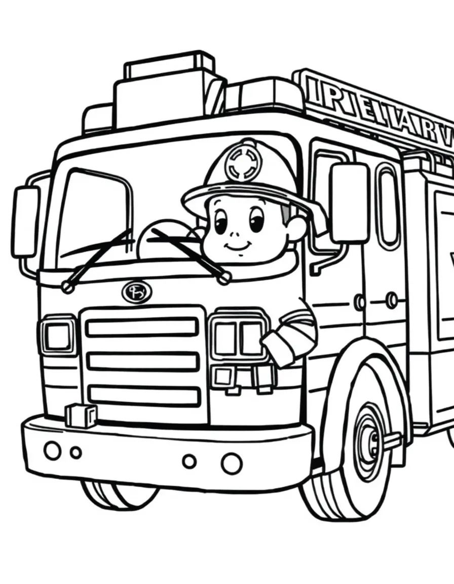 A firefighter with a fire truck.