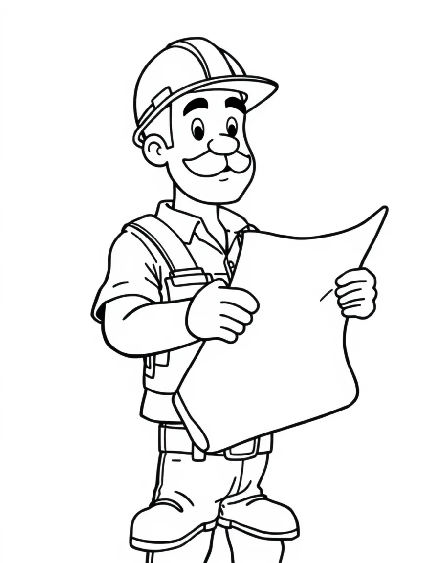 A construction worker with a blueprint.