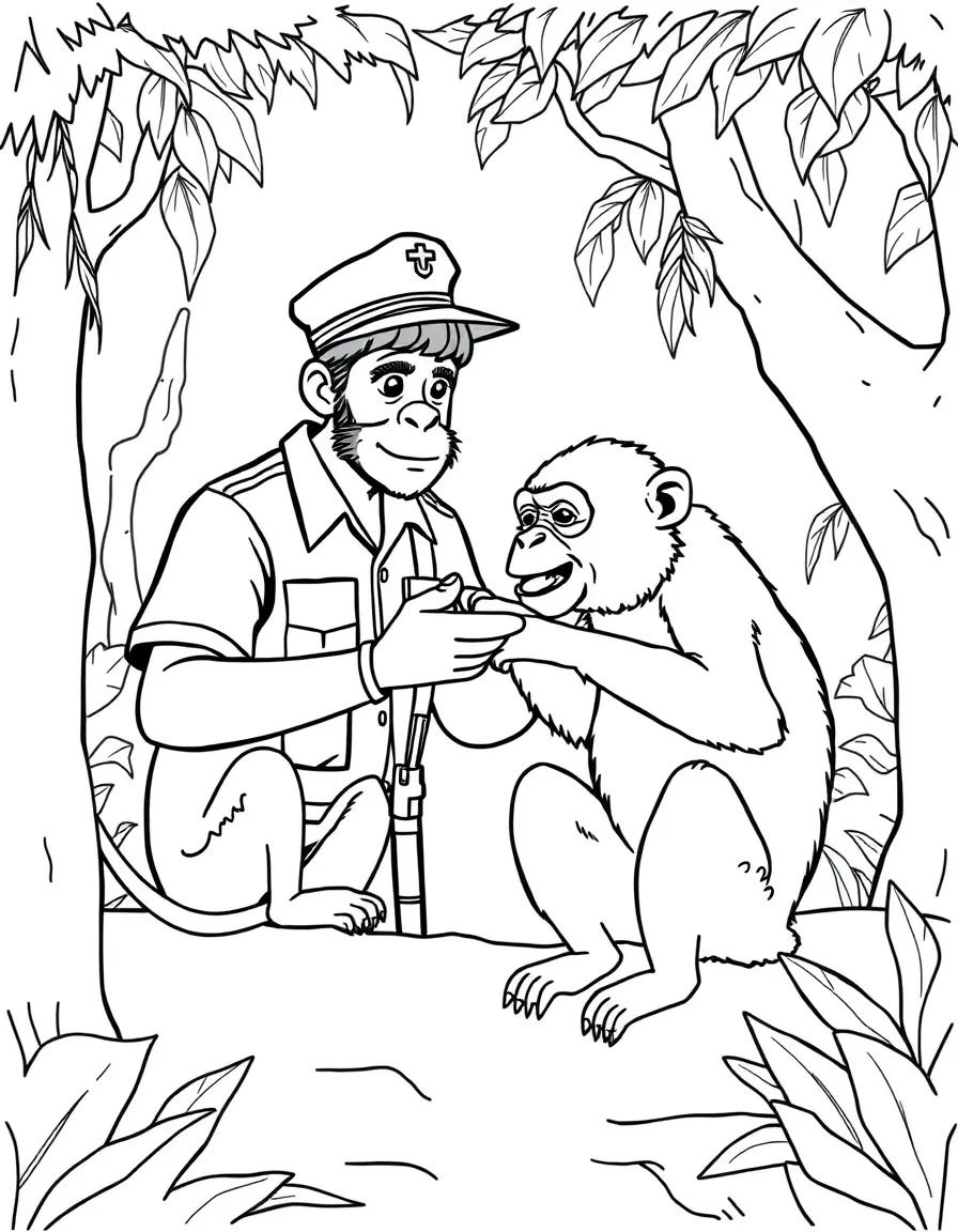 A zookeeper feeding monkeys.