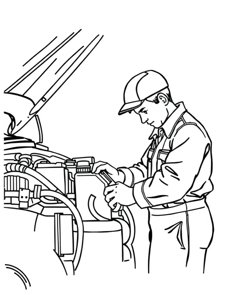 A mechanic checking engine oil.