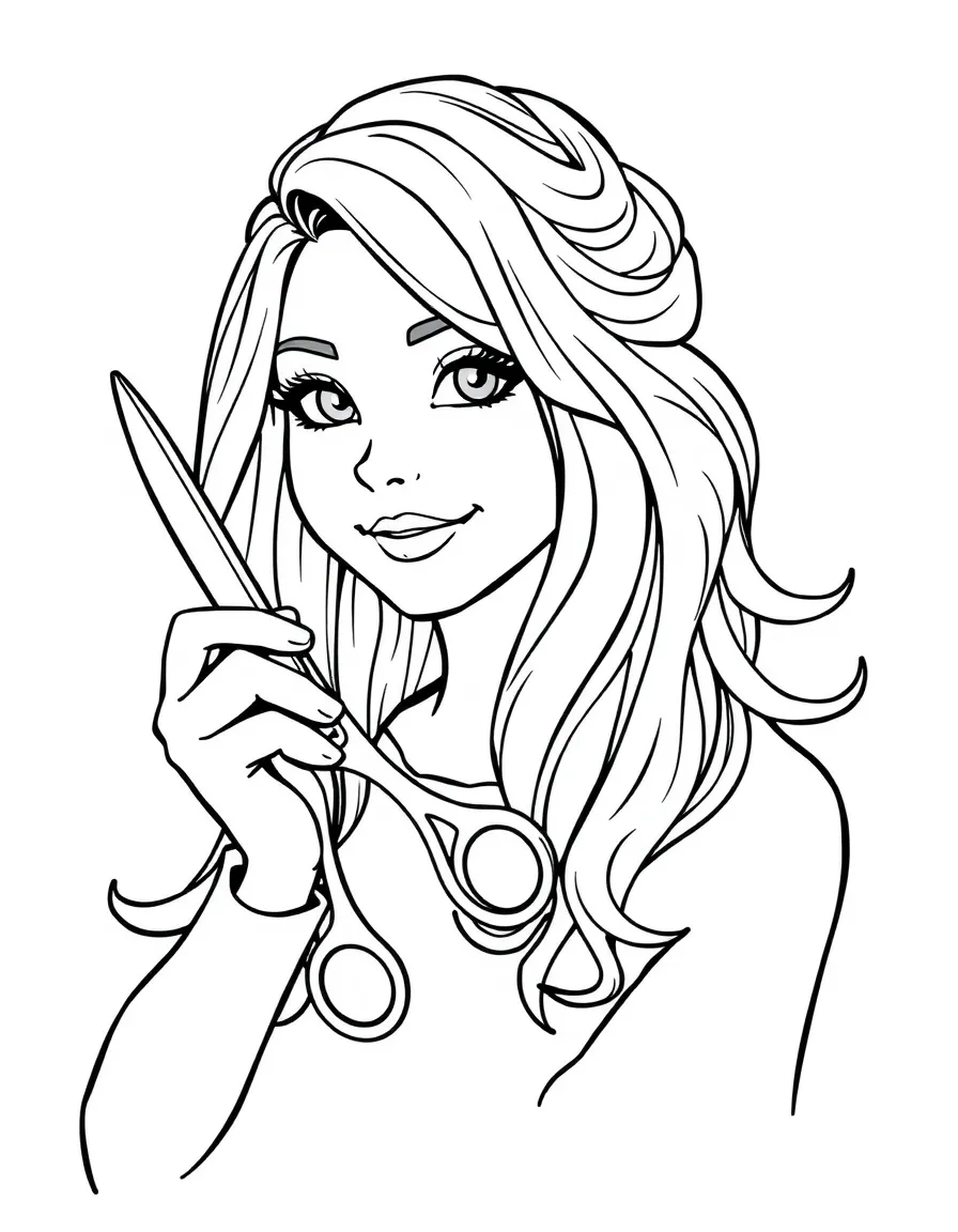 A hairdresser holding scissors.