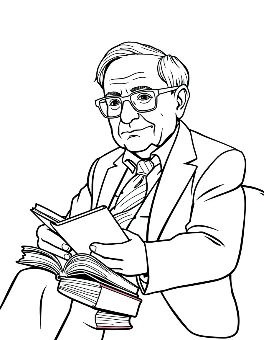 Warren Buffett sitting with a book.