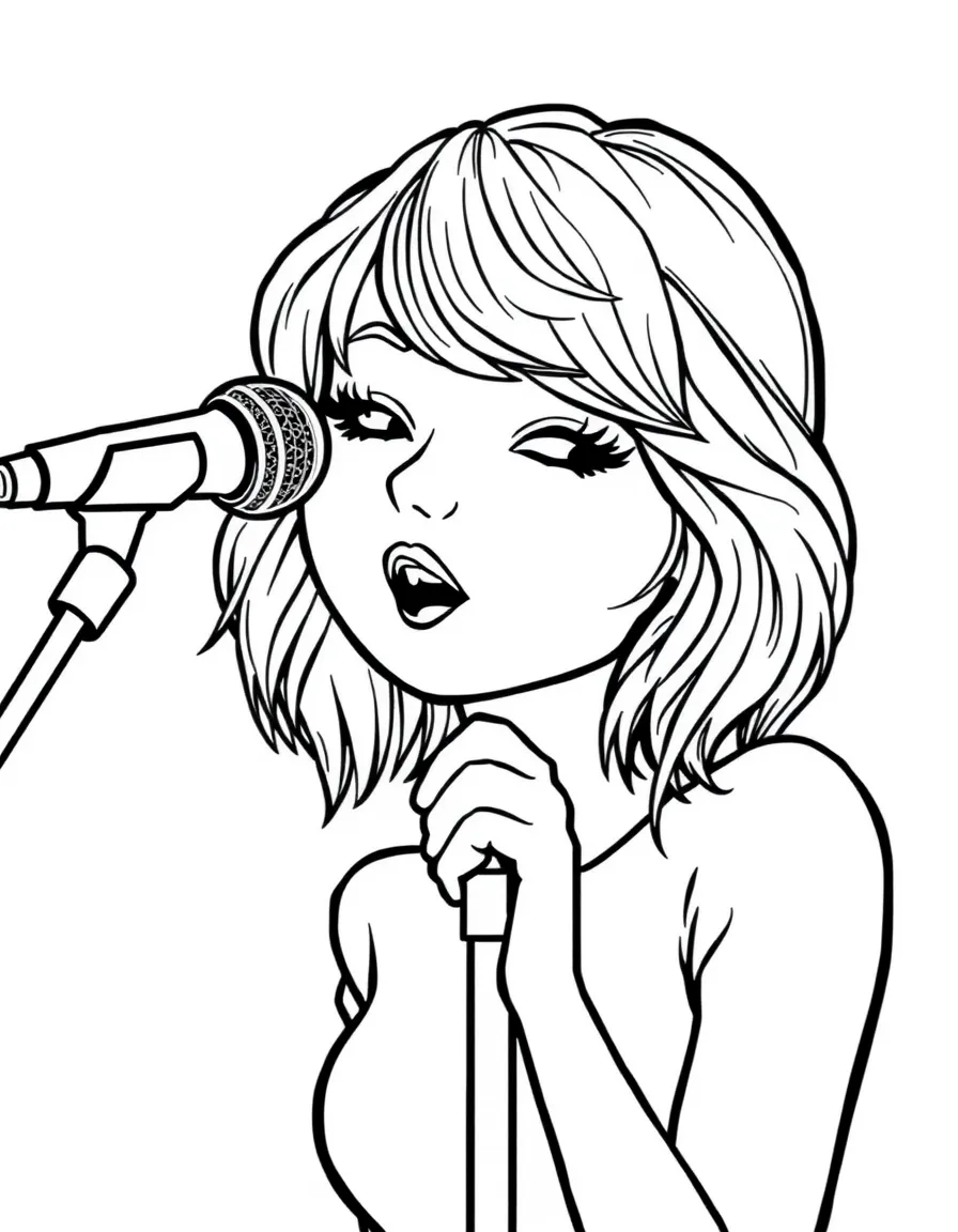 A cartoon of Taylor Swift singing into a microphone.