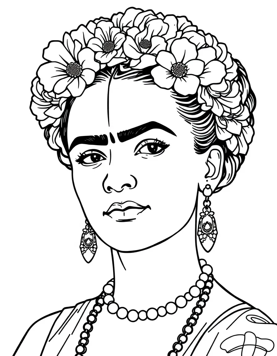 Frida Kahlo with flowers in her hair.