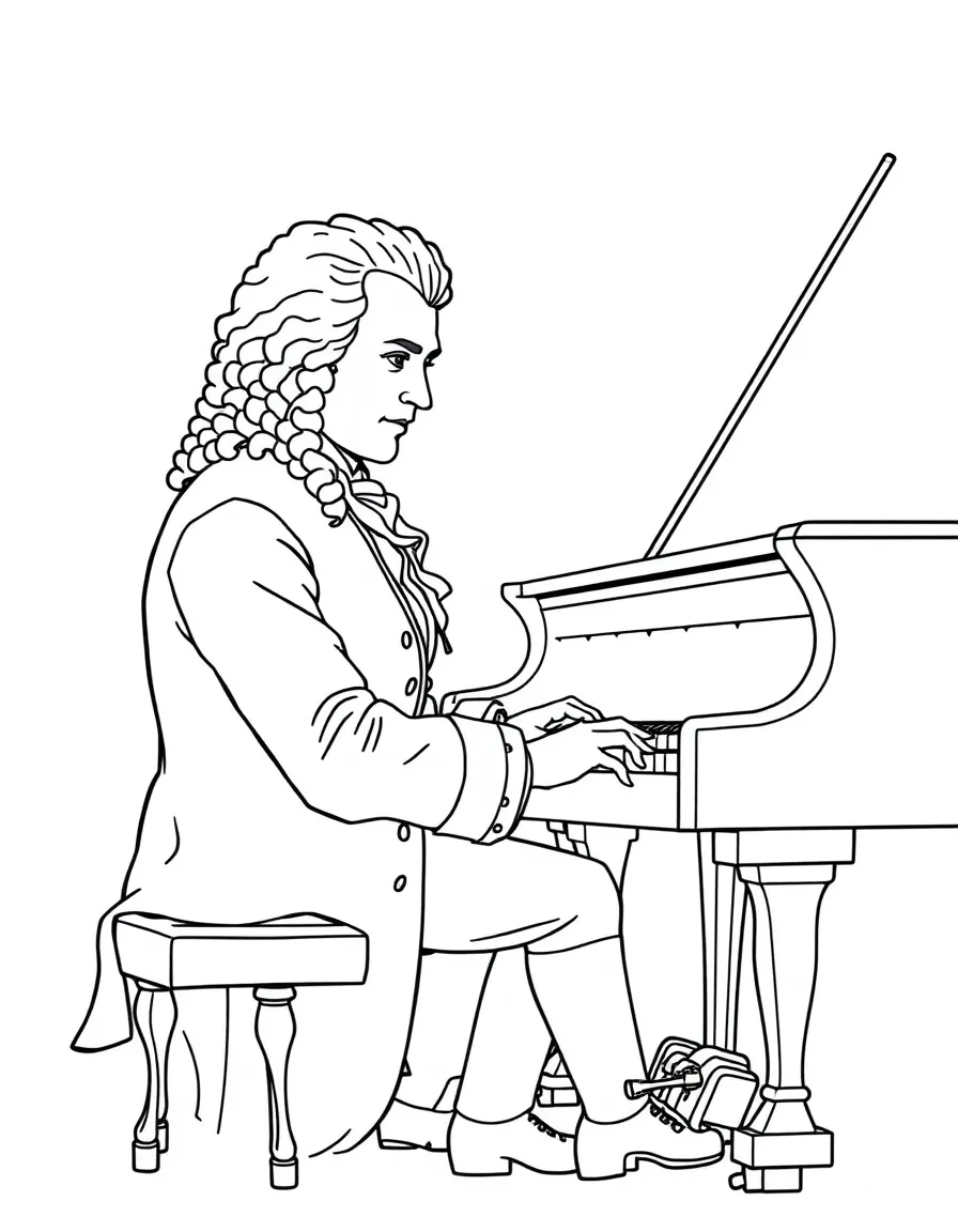 Wolfgang Amadeus Mozart playing a piano.