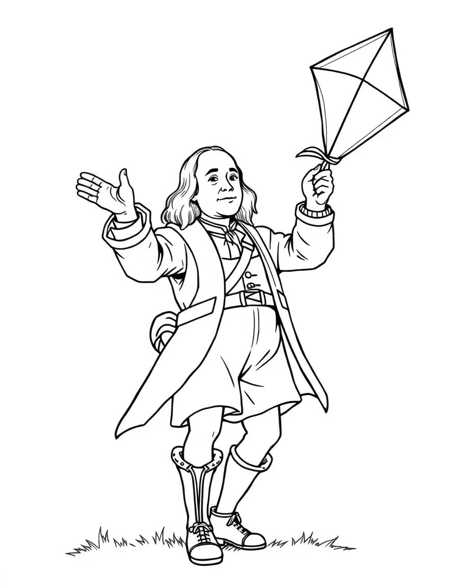 Benjamin Franklin flying a kite.