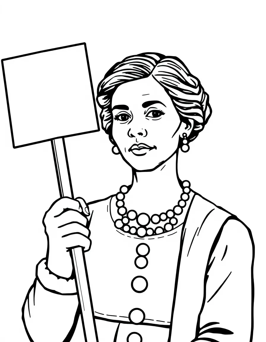 Susan B. Anthony holding a sign.
