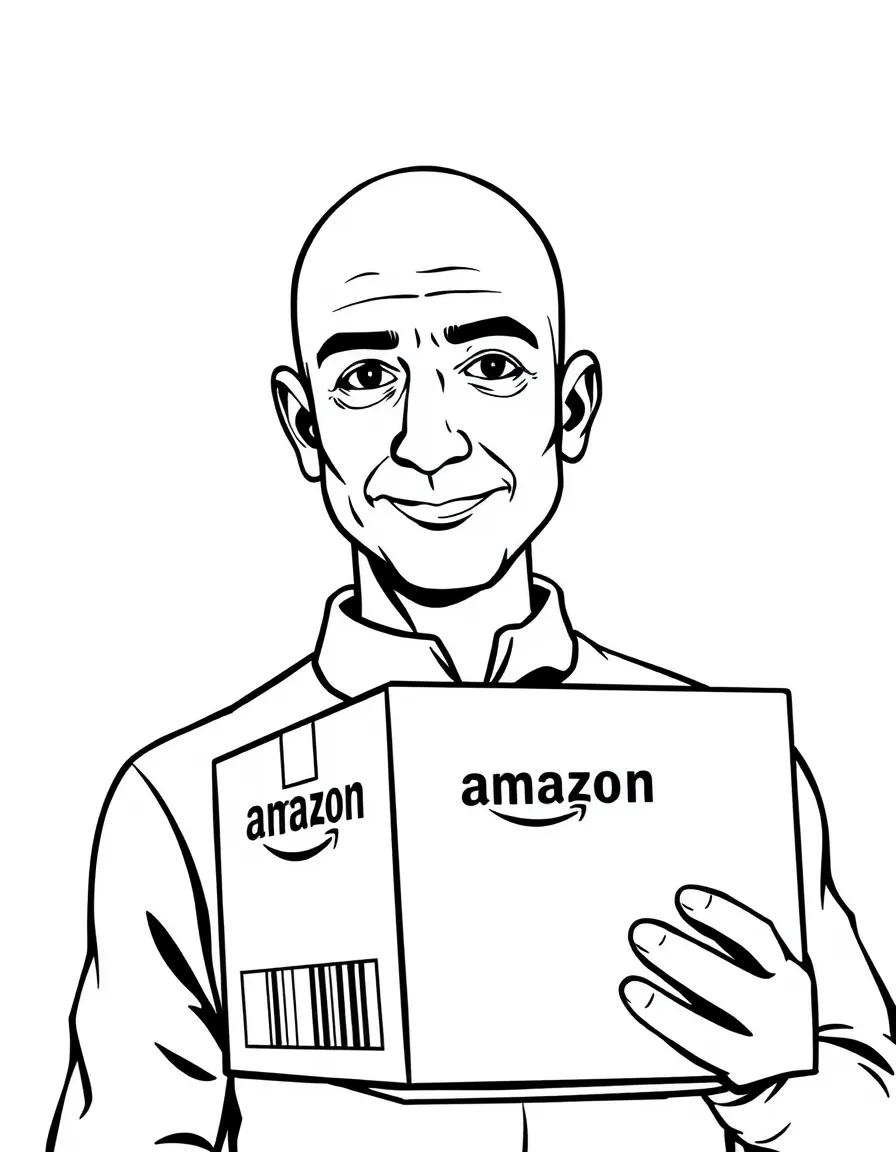 Jeff Bezos with an Amazon box.