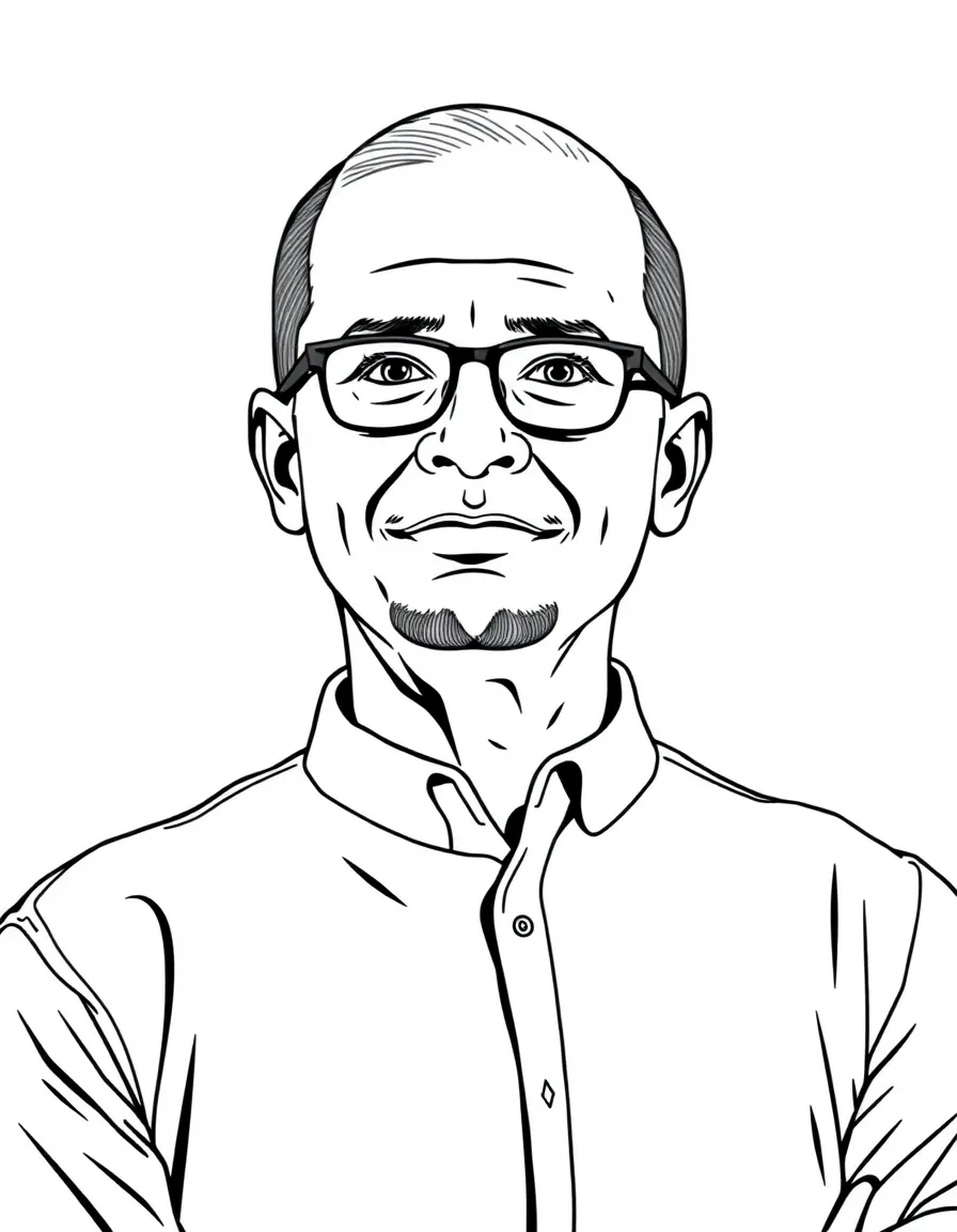Satya Nadella with a cloud symbol.