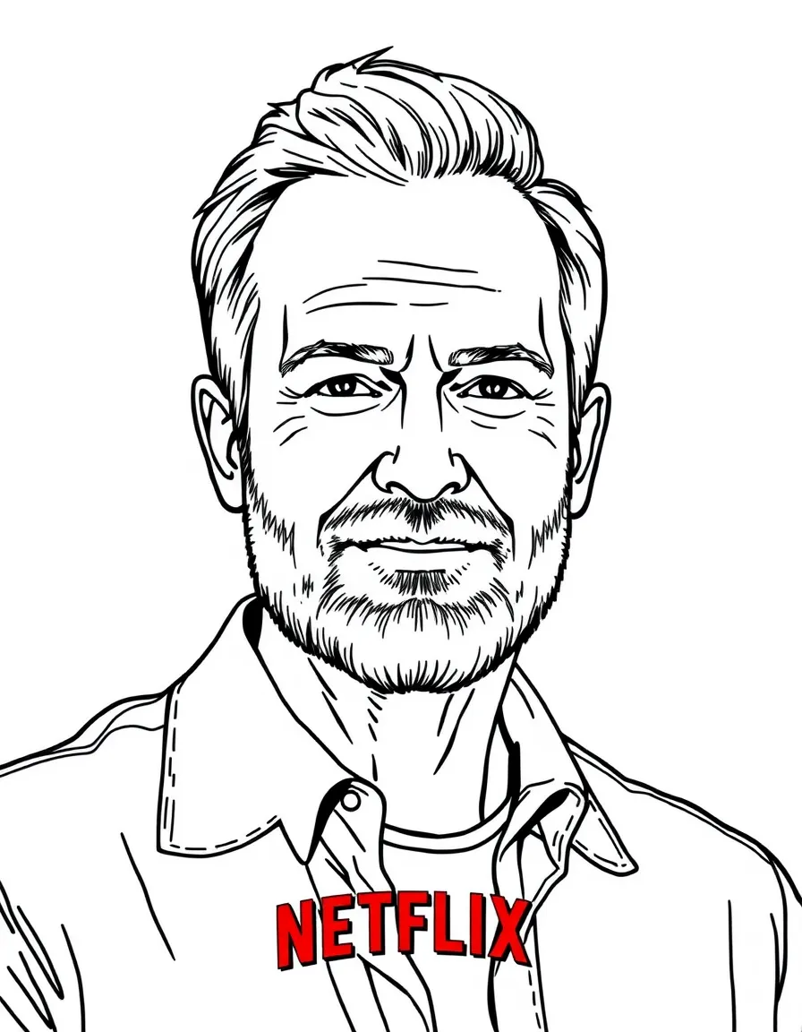 Reed Hastings with a Netflix logo.