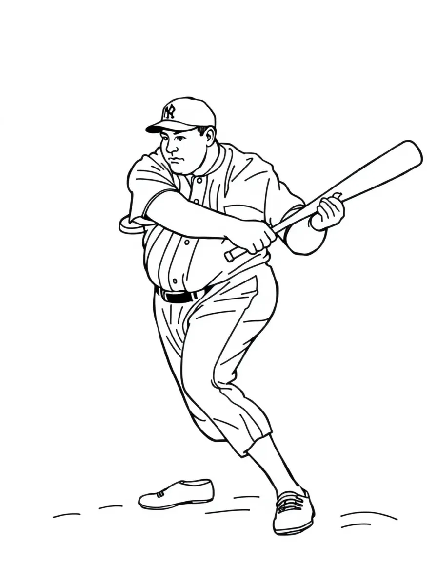 Babe Ruth swinging a bat.