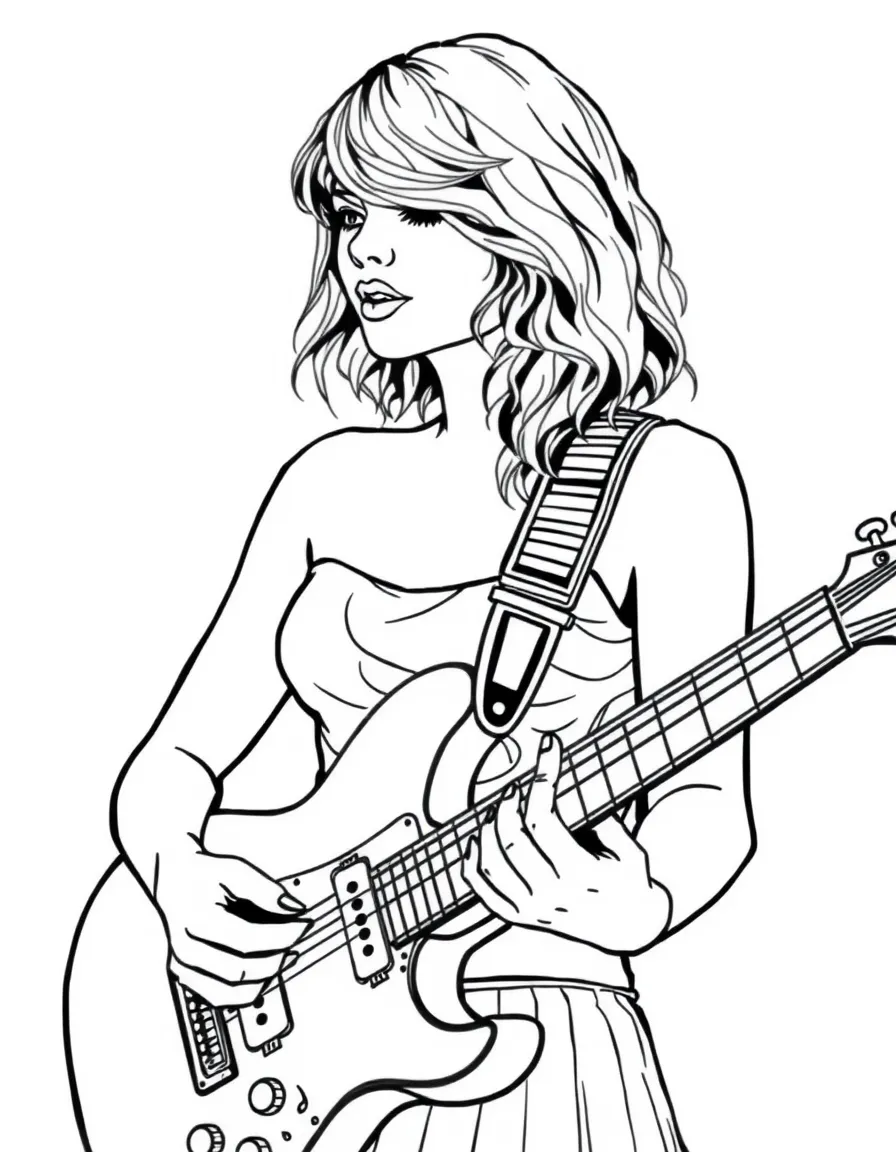 Taylor Swift playing a guitar.
