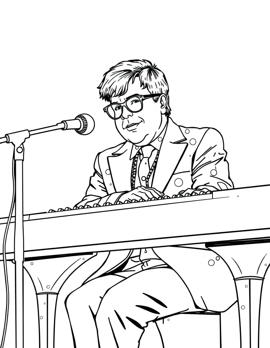 Elton John playing piano.