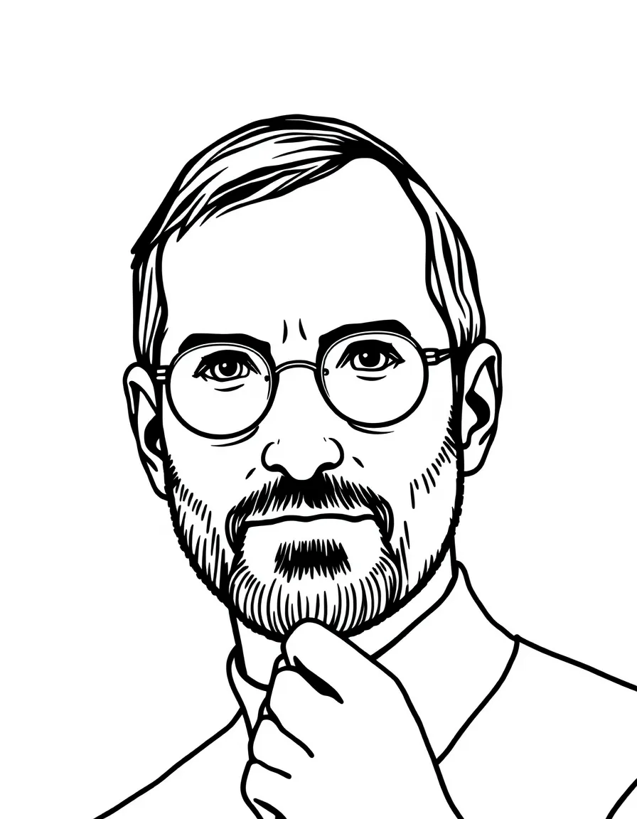 A simple drawing of Steve Jobs with glasses.