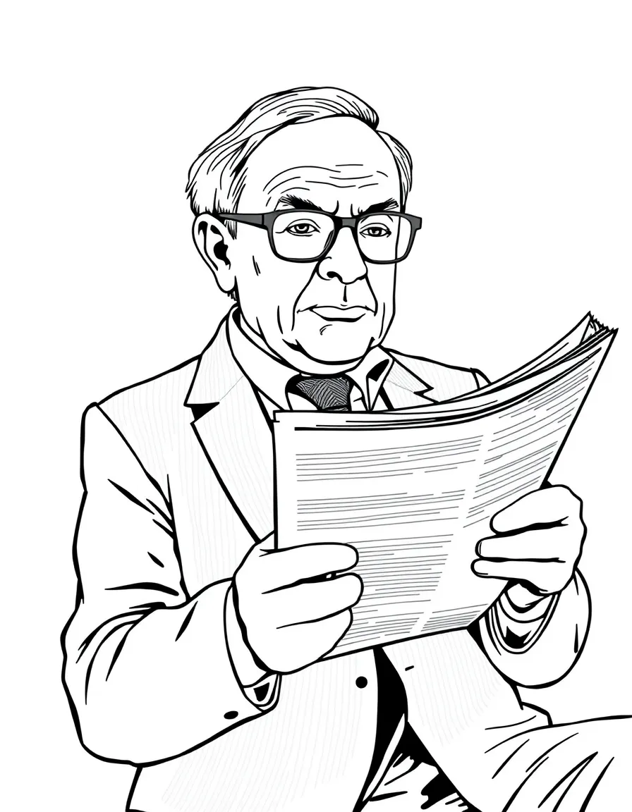 Warren Buffett reading a newspaper.