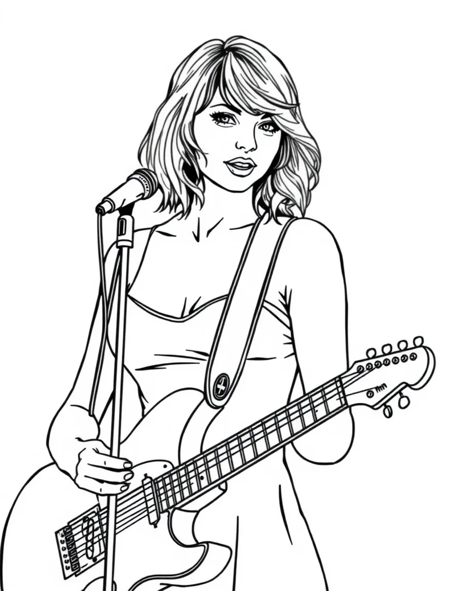 Taylor Swift holding a guitar.