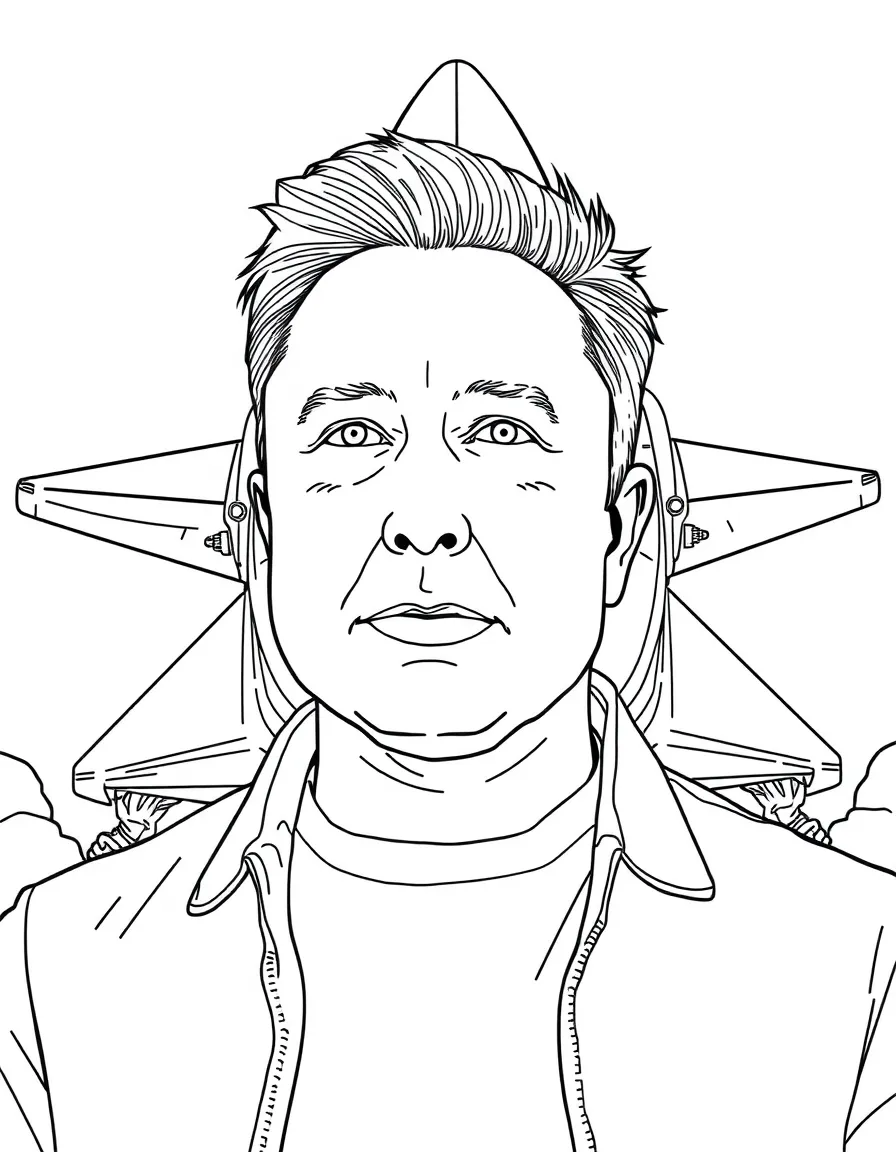 Elon Musk in front of a spaceship.