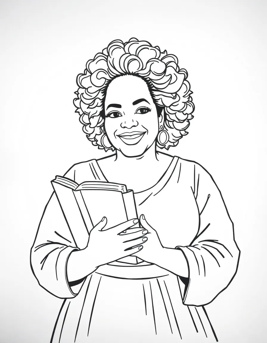 Oprah Winfrey holding a book and smiling.