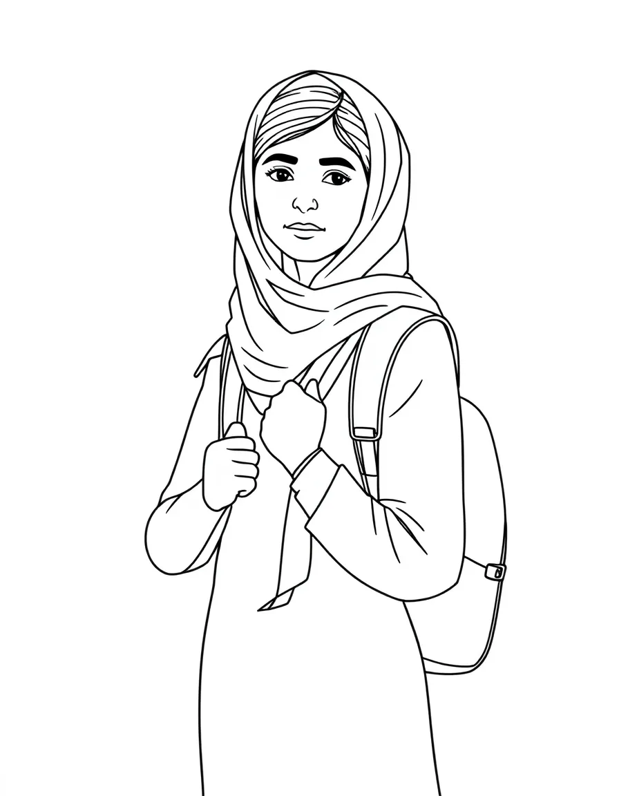 Malala Yousafzai with a bookbag.