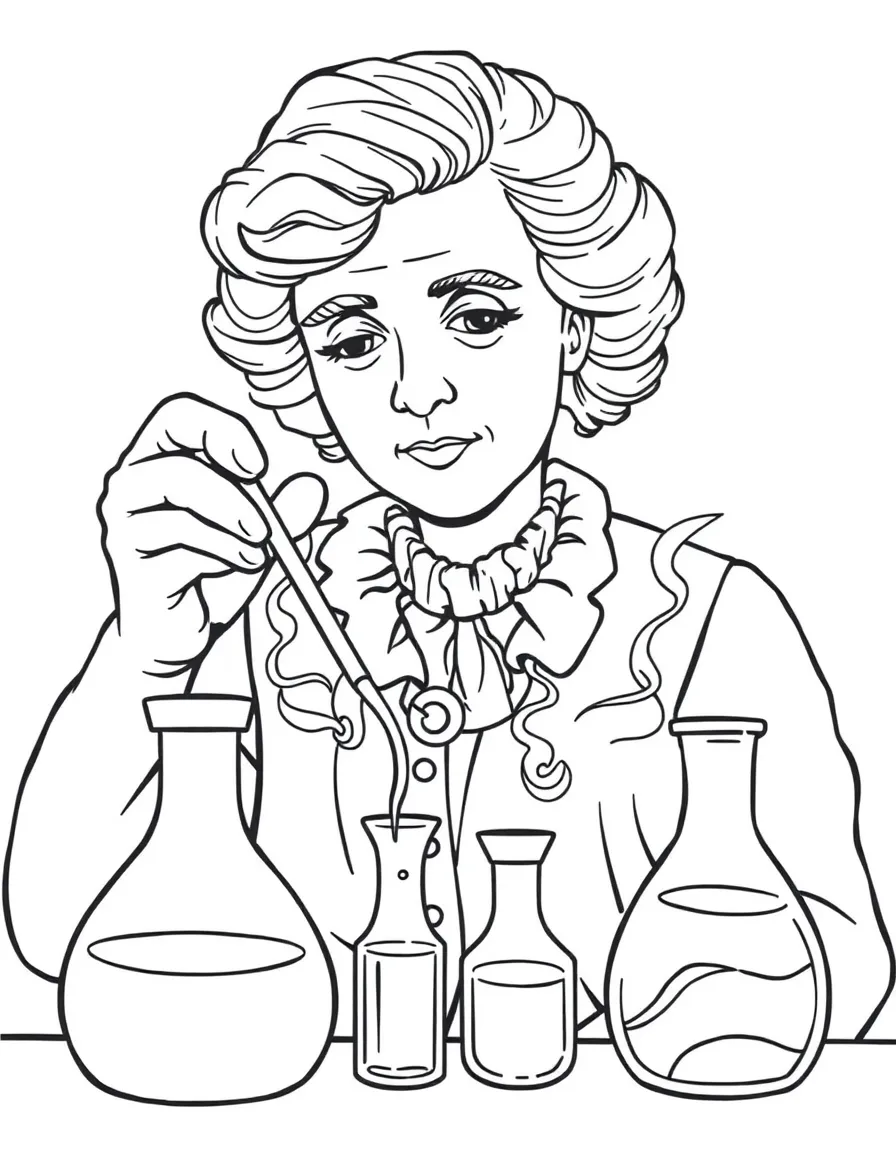 Marie Curie mixing chemicals.