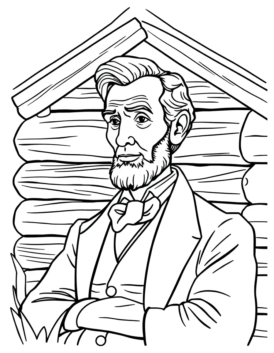 Abraham Lincoln in a log cabin.