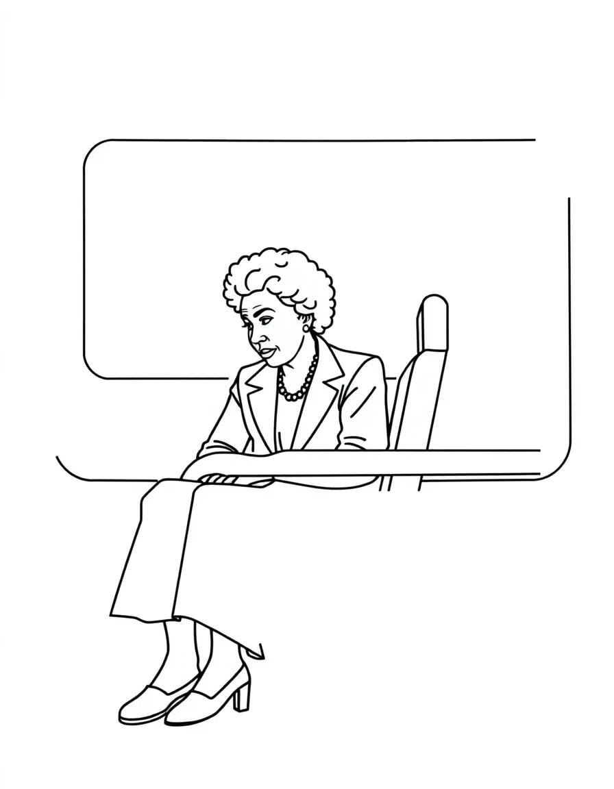 Rosa Parks on a bus seat.