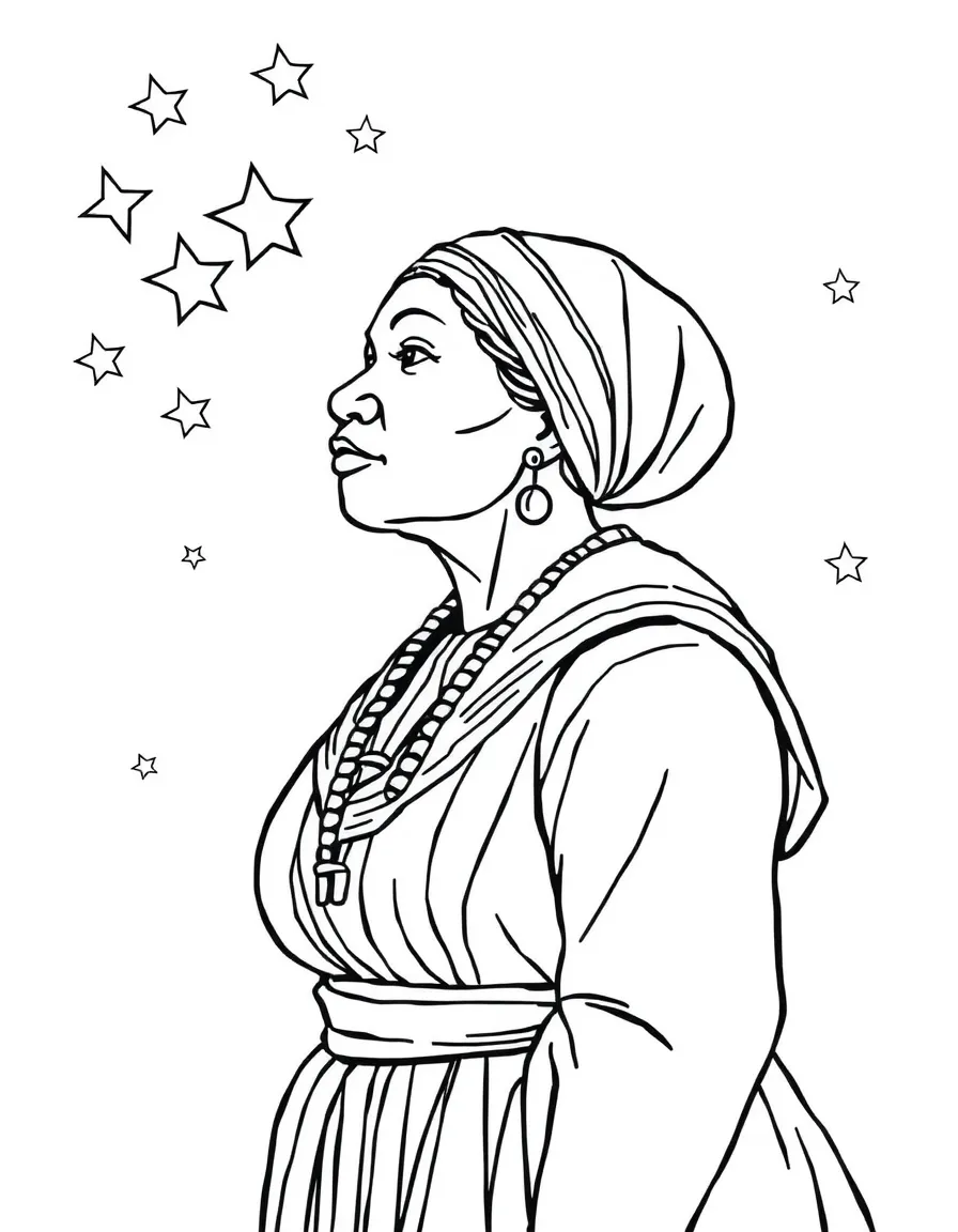 Harriet Tubman looking at stars.