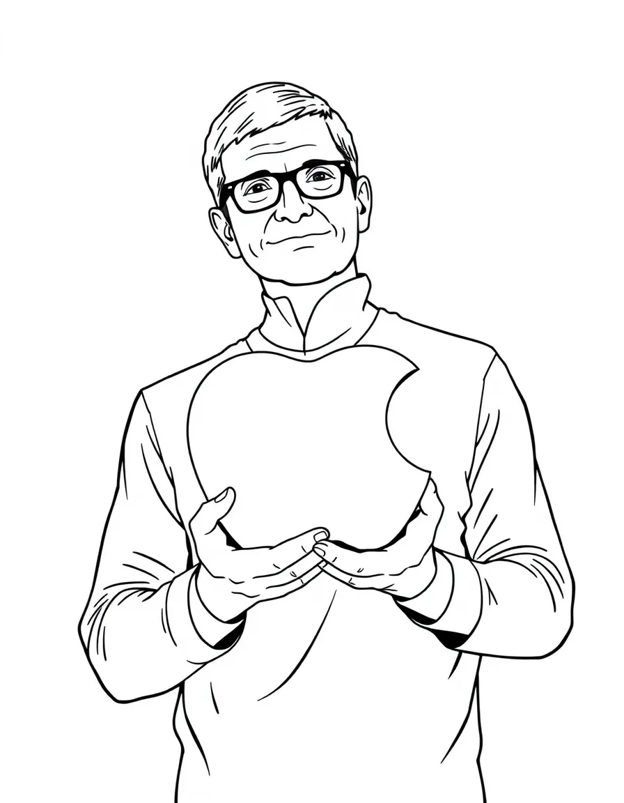Tim Cook holding an Apple logo.