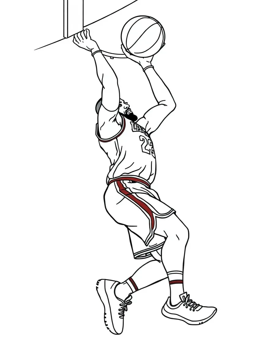 LeBron James dunking a basketball.