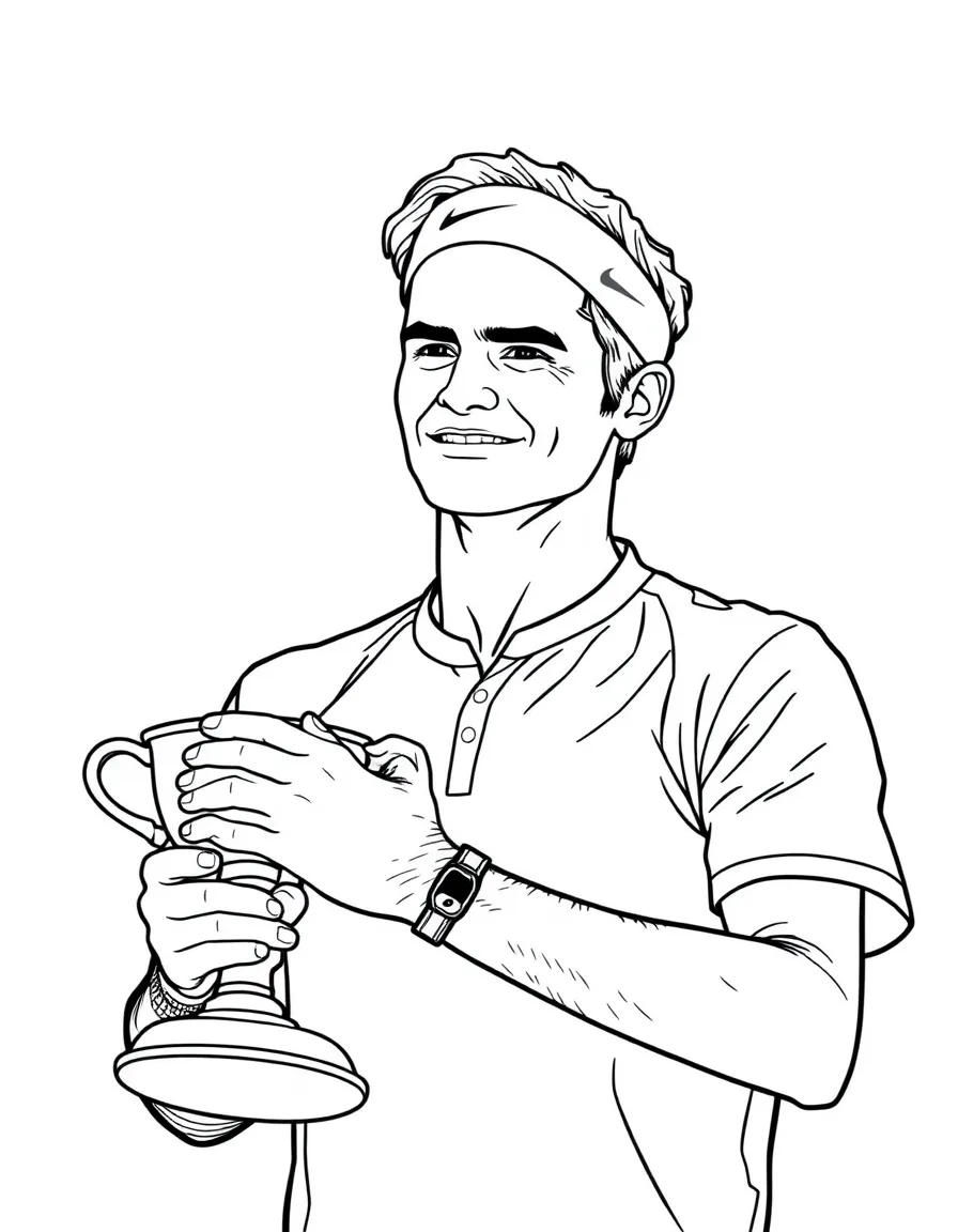 Roger Federer holding a trophy.