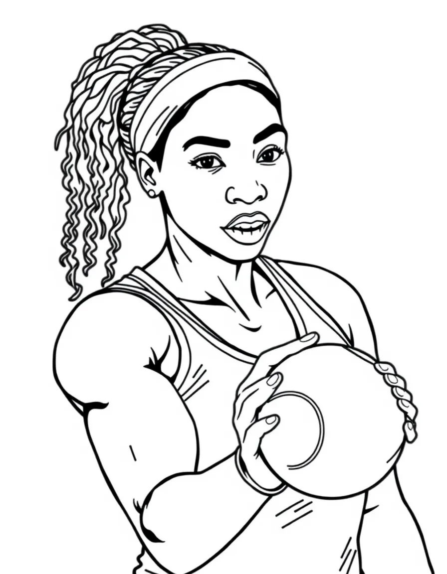 Venus Williams with a tennis ball.