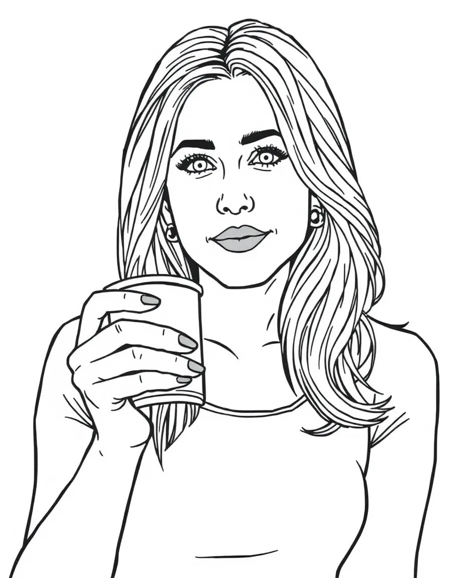 Jennifer Aniston with a coffee cup.