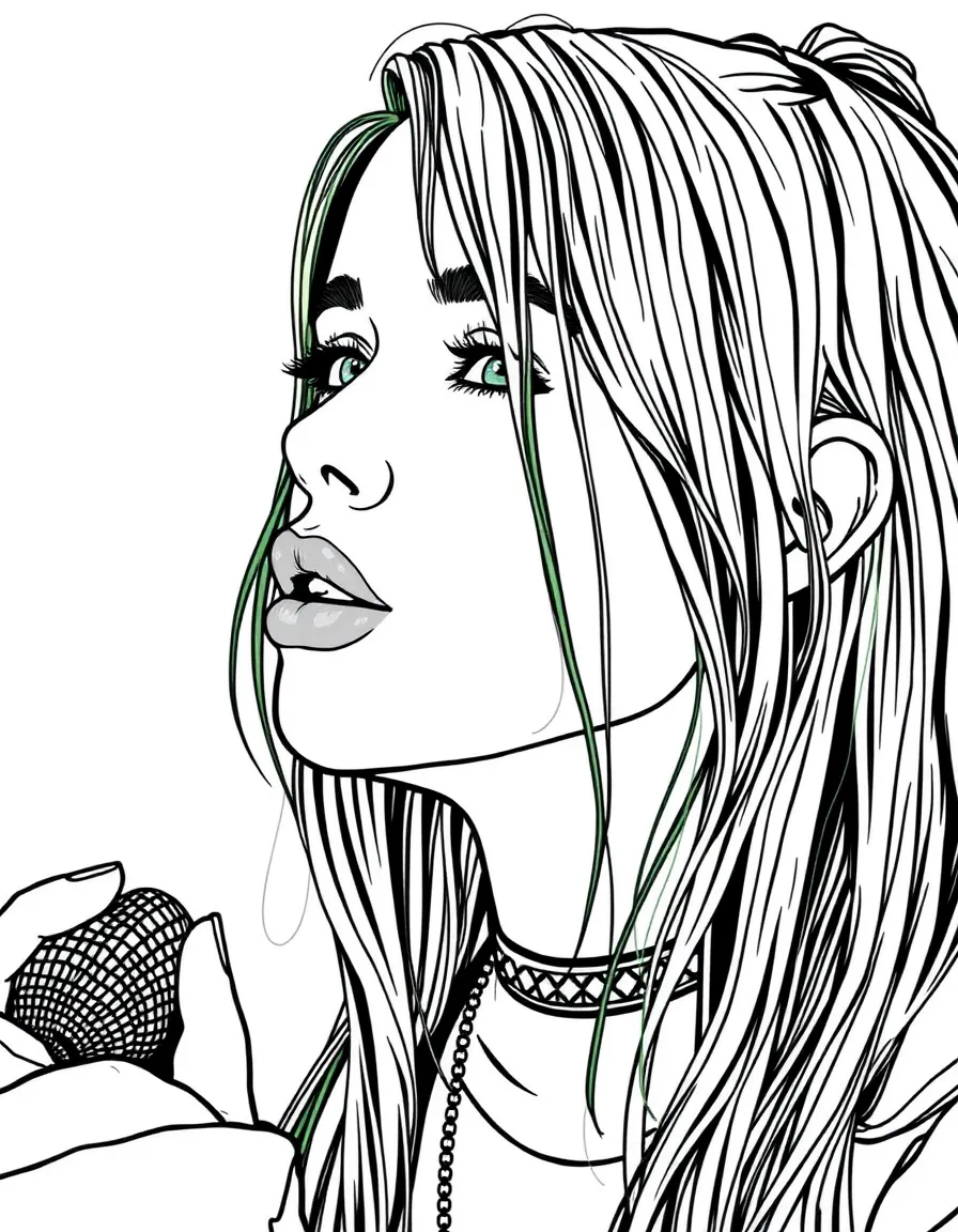 Billie Eilish with green hair.