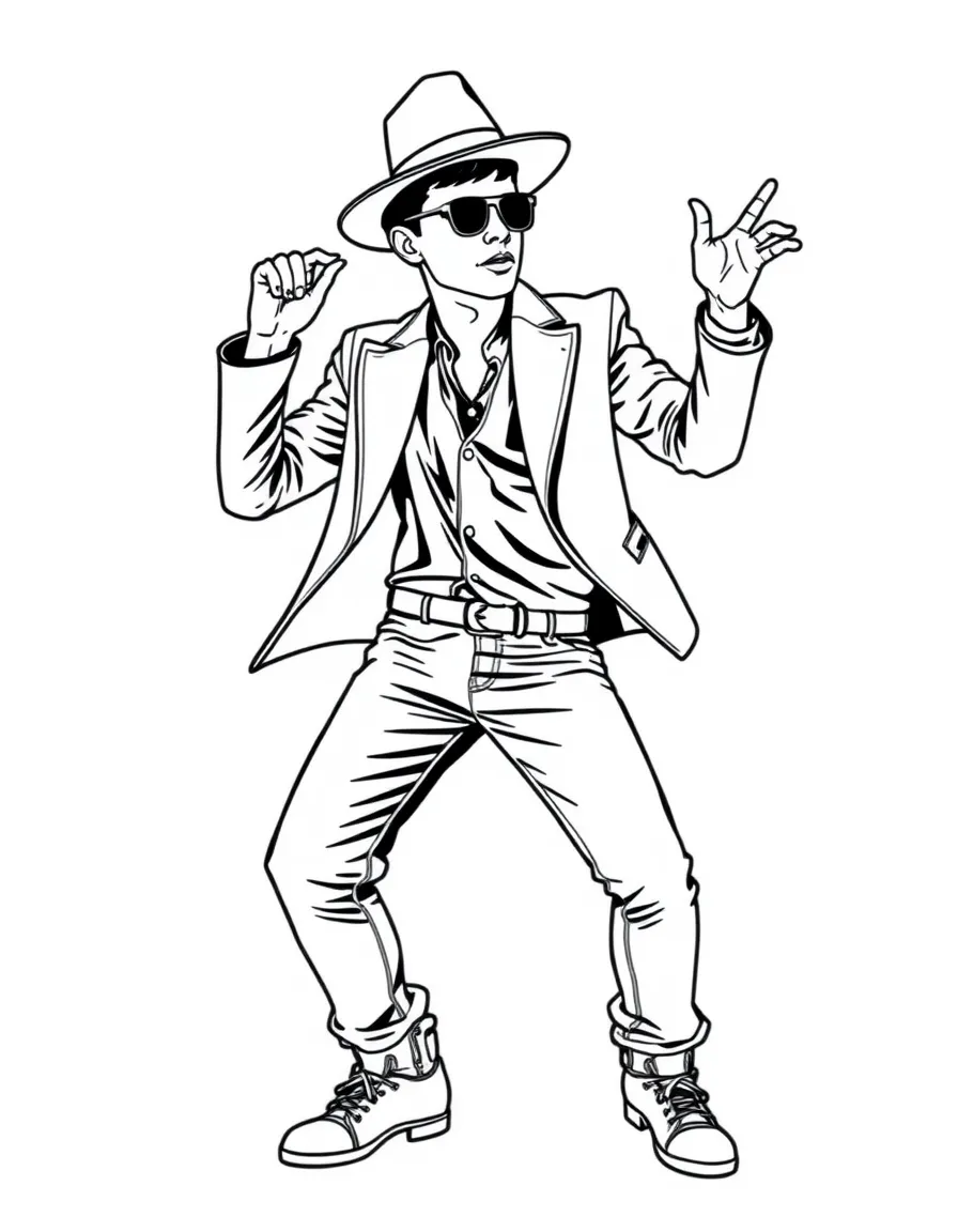 Bruno Mars dancing with a fedora.