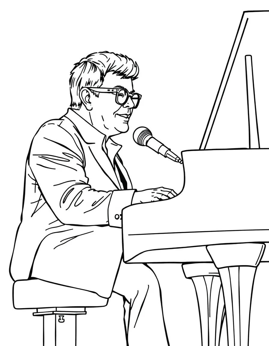 Elton John at his piano.