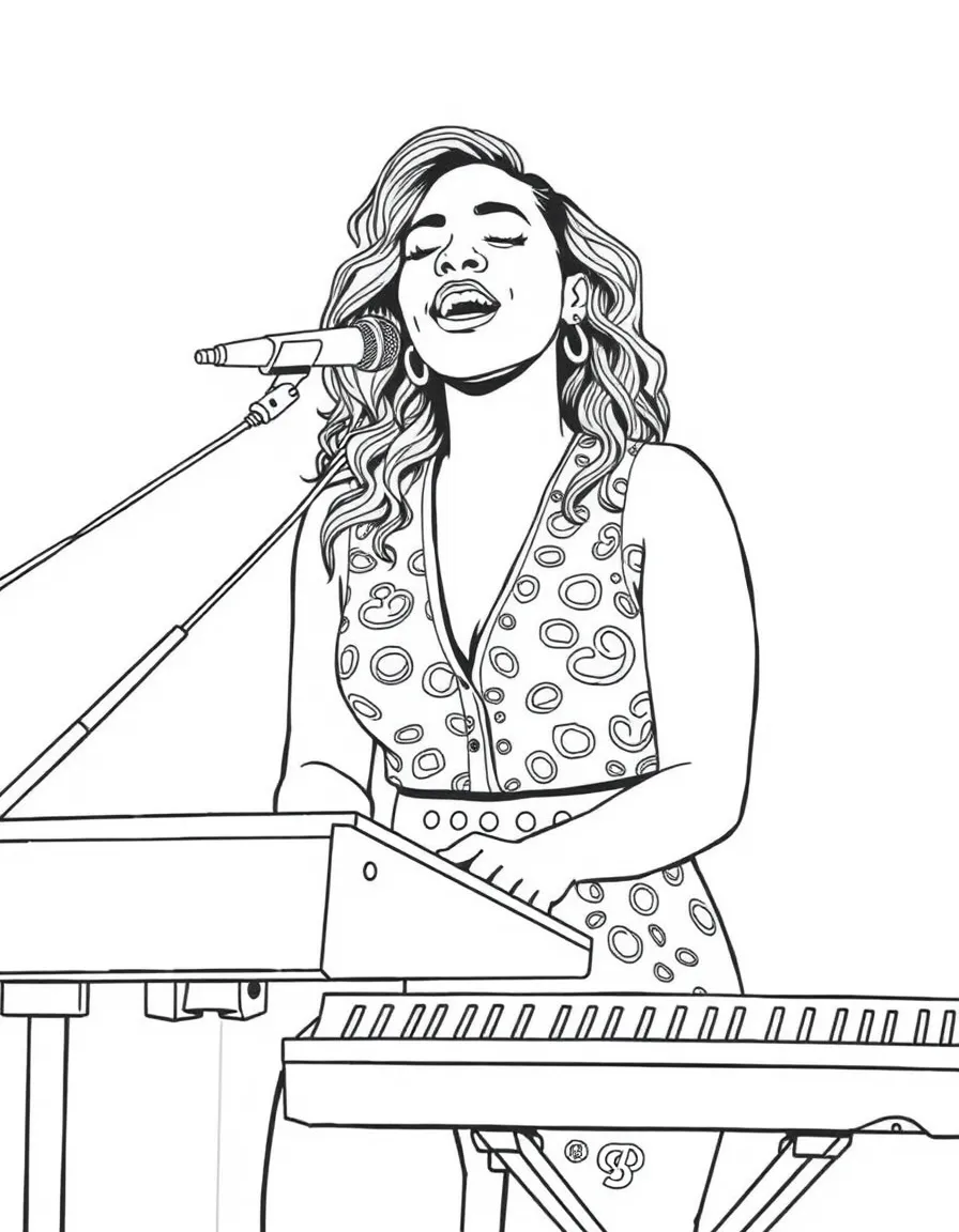 Alicia Keys singing with a keyboard.