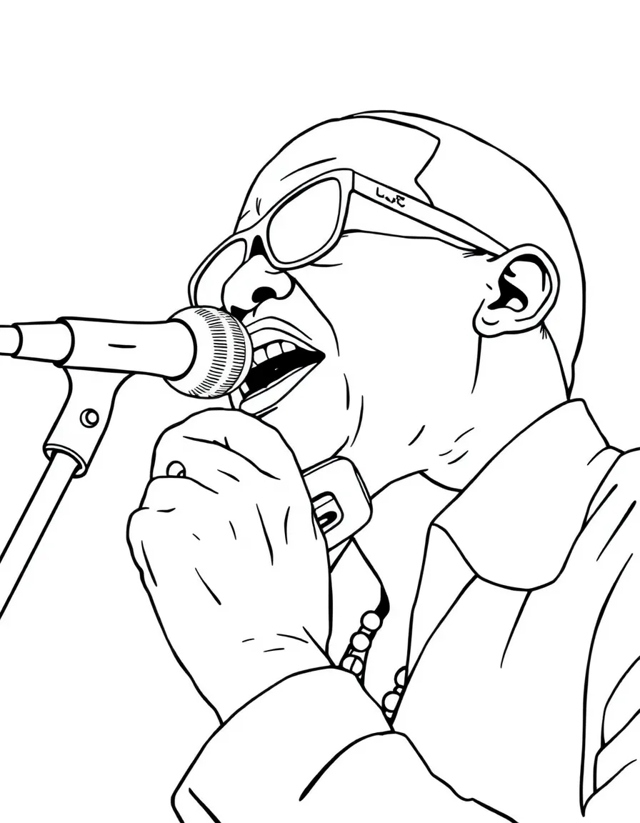 Stevie Wonder singing with a harmonica.