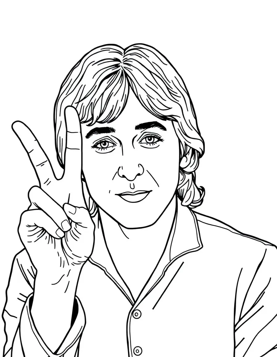 Paul McCartney giving a peace sign.