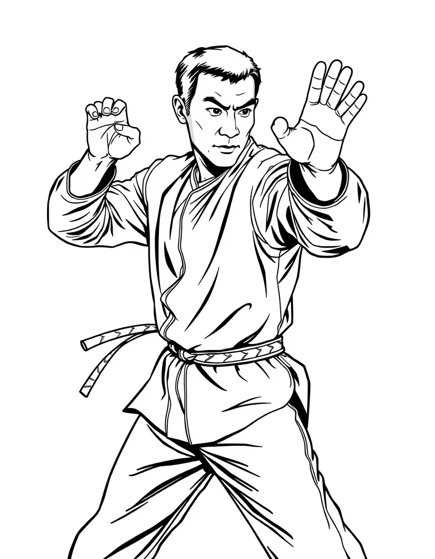 Jet Li doing a martial arts move.