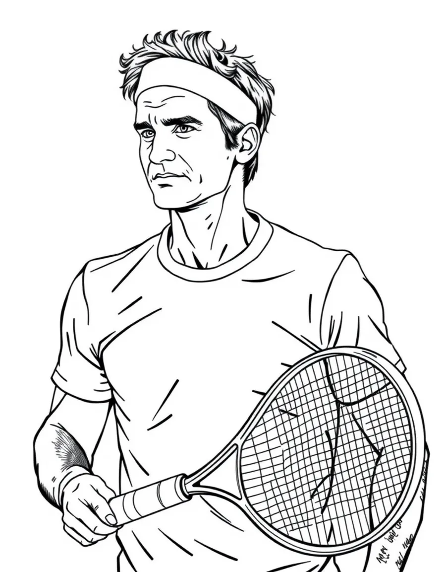 Roger Federer with his racket.
