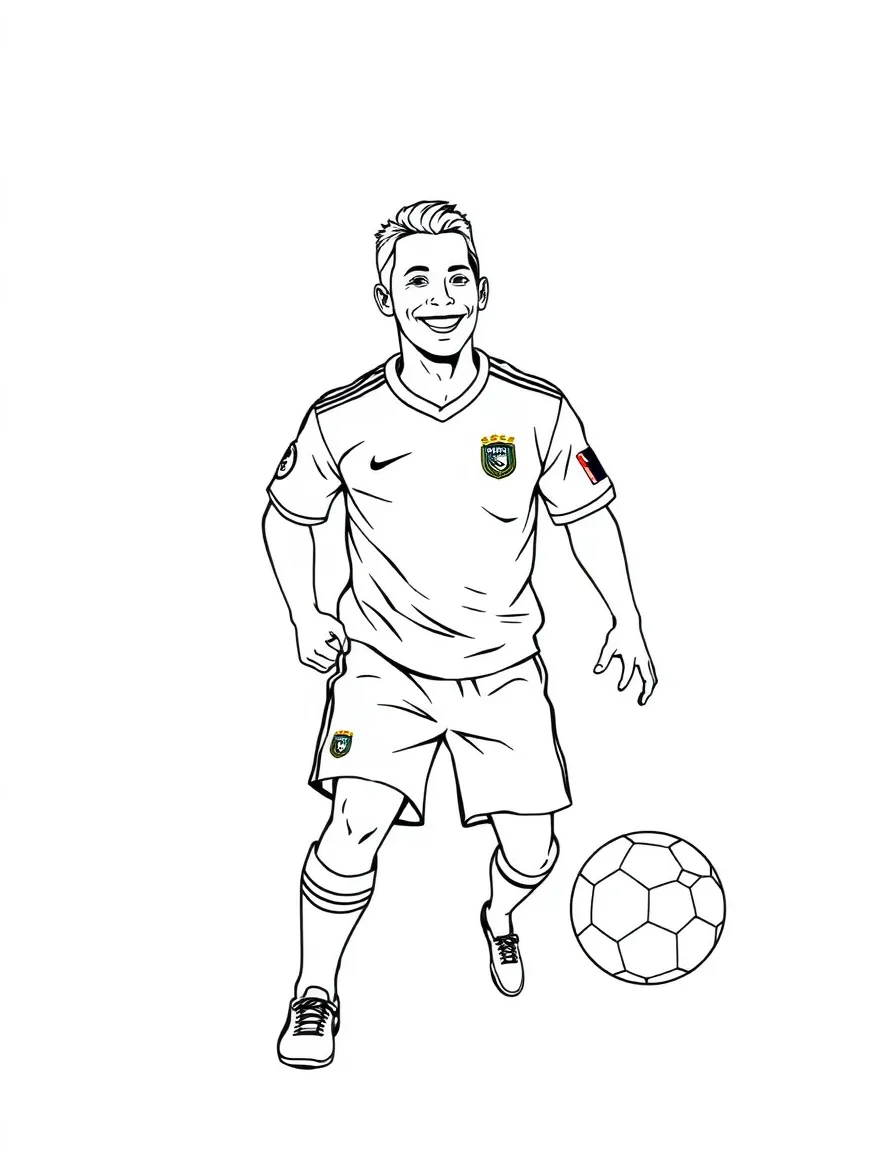 Ronaldinho smiling with the ball.