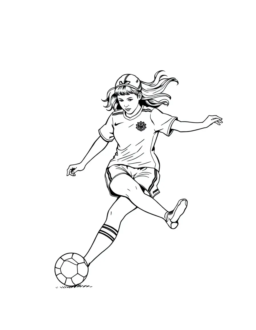 Mia Hamm kicking a soccer ball.