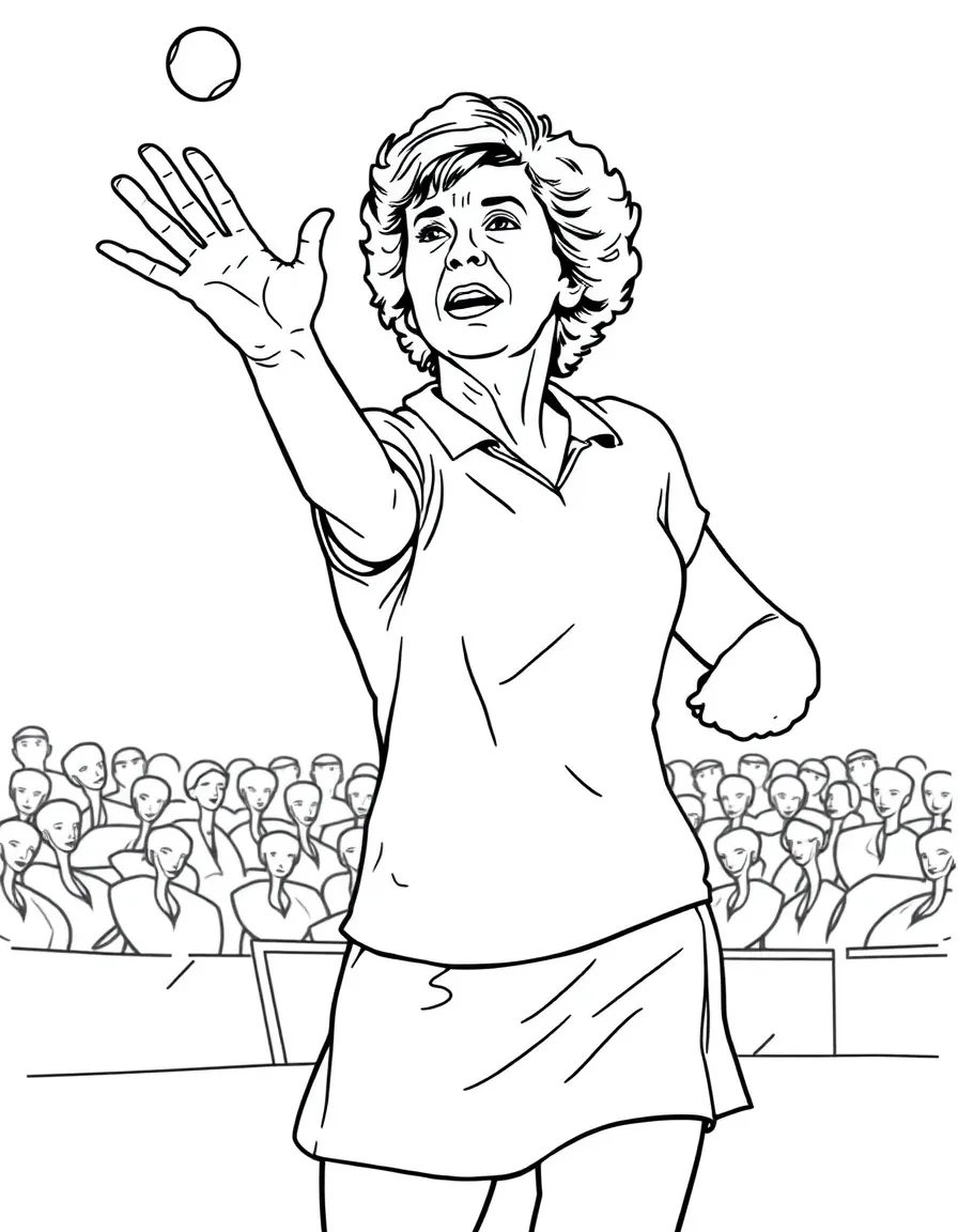 Billie Jean King serving.