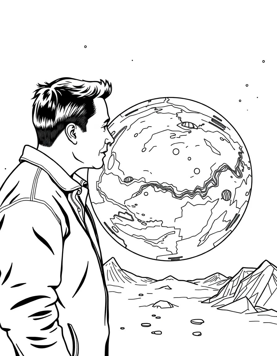 Elon Musk looking at a map of Mars.