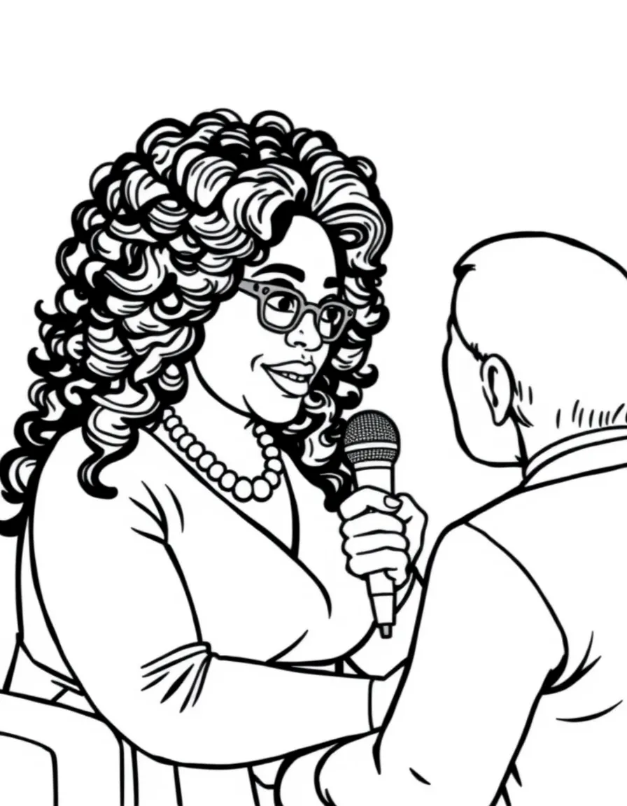 Oprah Winfrey interviewing someone with a microphone.