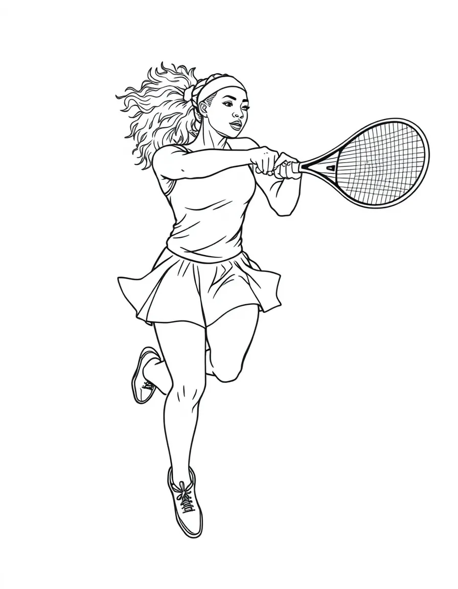 Serena Williams jumping to hit a tennis ball.
